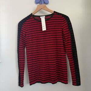 Akris Punto US 2 Red Black Stripe Long Sleeve Tee Wool Grunge Emo Crew Neck